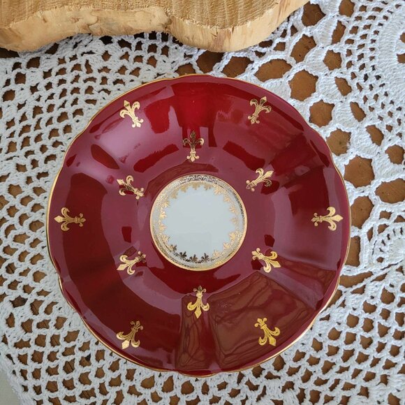 WINDSOR - Vintage Burgundy Red & Gold Porcelain Tea Cup - Picture 7 of 12